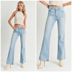 Just Black Denim High Rise Raw Hem Vintage Cropped Kick Flare Jean Light Wash 27